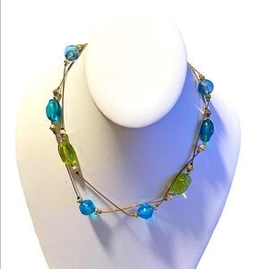 Blue and Green Long Gold Necklace